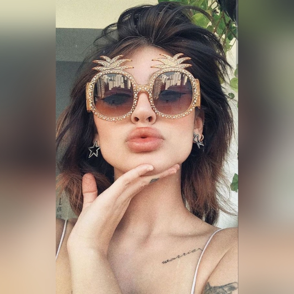 Pineapple Rhinestone Sunglasses Women's Ladies Party Summer Beach